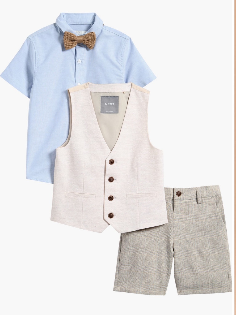 Next button up shirt with vest and shorts set